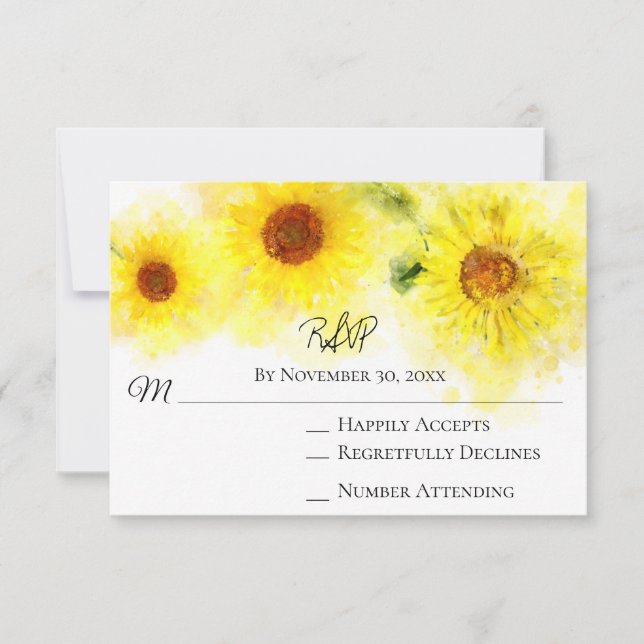 *~* Yellow  Sunflower Rustic  Wedding RSVP (Front)