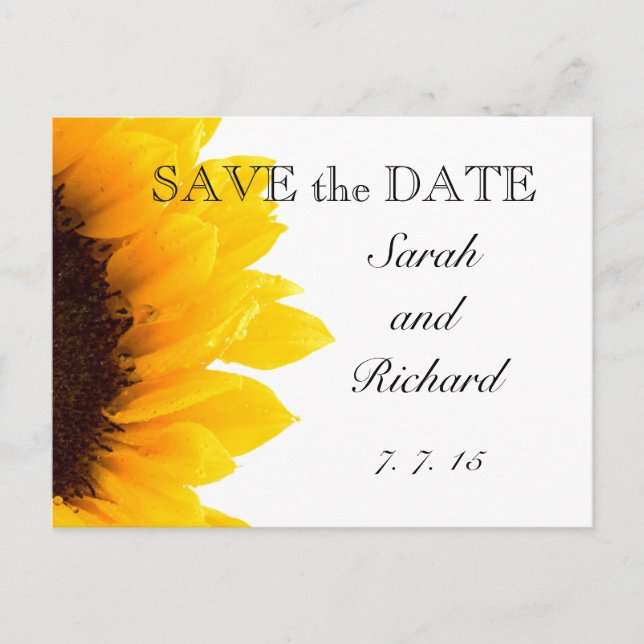 Yellow Sunflower Save the Date Postcard (Front)