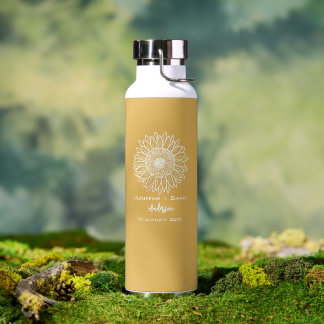 Yellow Sunflower Sketch Personalised Wedding Water Bottle