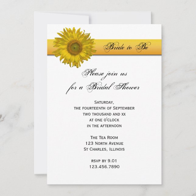 Yellow Sunflower Stripe Bridal Shower Invitation (Front)