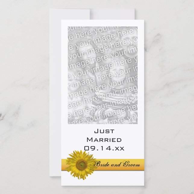 Yellow Sunflower Stripe Just Married Photo Card (Front)