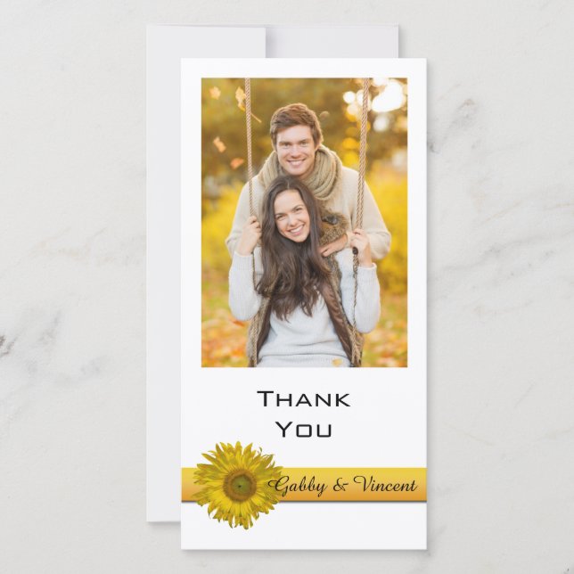 Yellow Sunflower Stripe Thank You Photo Card (Front)