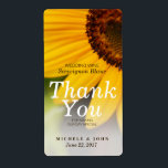Yellow Sunflower Summer Wedding Wine Custom Label<br><div class="desc">Beautiful stylish and modern summer Wedding personalised wine label featuring an original photograph of a bright yellow sunflower. Matching Wedding Invitation,  RSVP Response Card,  Wedding Program Cards,  Rehearsal Dinner,  Bridal Shower Invitations and Thank You Favour Stickers can be found here:</div>