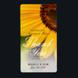 Yellow Sunflower Summer Wedding Wine Custom Label<br><div class="desc">Beautiful stylish and modern summer Wedding personalised wine label featuring an original photograph of a bright yellow sunflower. Matching Wedding Invitation,  RSVP Response Card,  Wedding Program Cards,  Rehearsal Dinner,  Bridal Shower Invitations and Thank You Favour Stickers can be found here:</div>