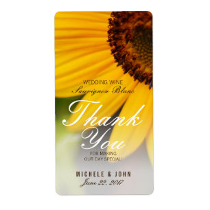 Yellow Sunflower Summer Wedding Wine Custom Label