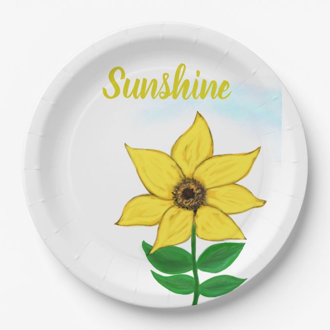 Yellow Sunflower Sunshine Typography Paper Plate (Front)