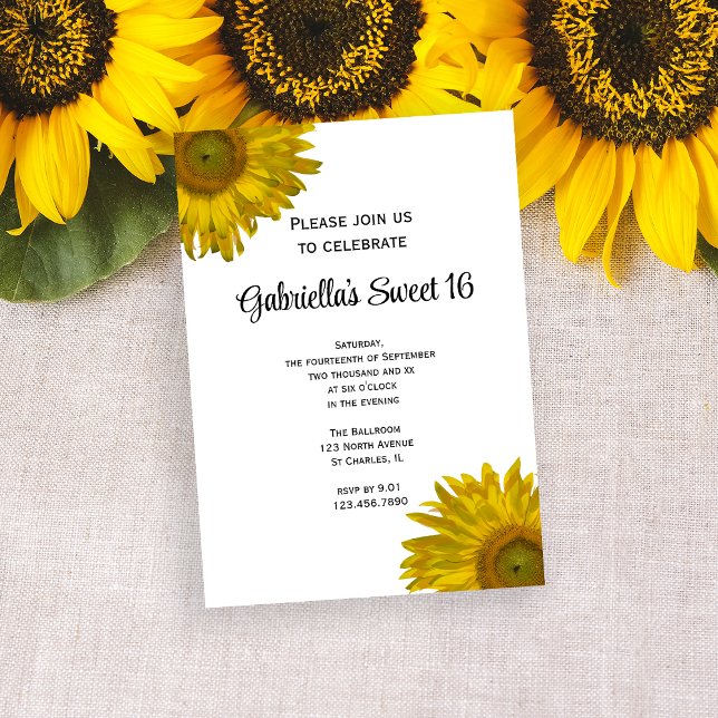 Yellow Sunflower Sweet 16 Birthday Party Invitation (Creator Uploaded)