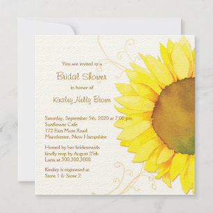 Yellow Sunflower & Swirls Floral Bridal Shower Invitation