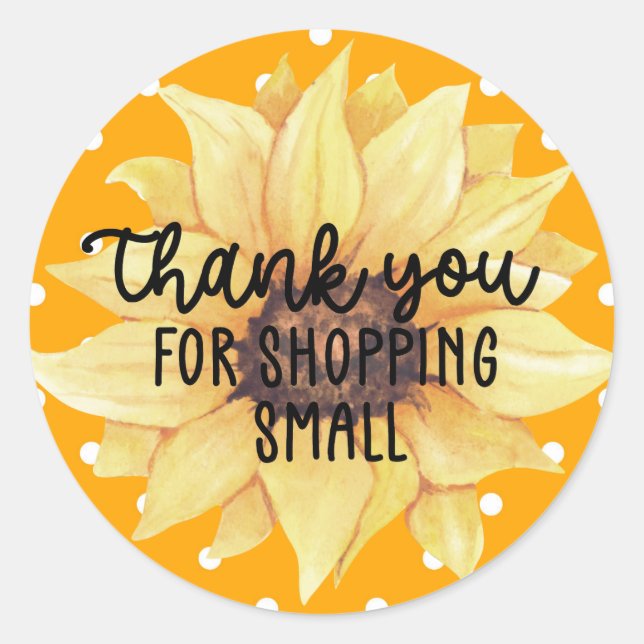 Yellow Sunflower Thank You For Shopping Small Classic Round Sticker (Front)