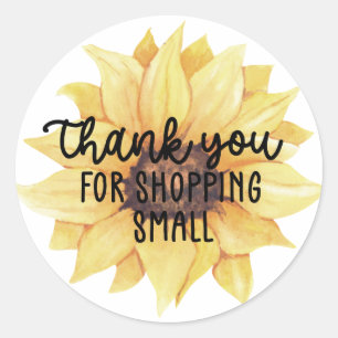 Yellow Sunflower Thank You For Shopping Small Classic Round Sticker