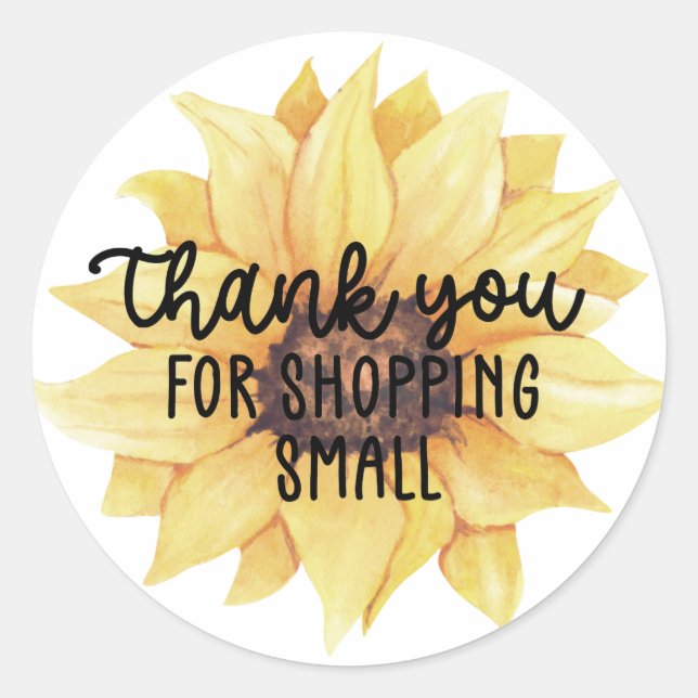 Yellow Sunflower Thank You For Shopping Small Classic Round Sticker (Front)