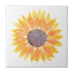 Yellow Sunflower Tile<br><div class="desc">This unique tile is decorated with a watercolor yellow sunflower.
Original Watercolor © Michele Davies.</div>
