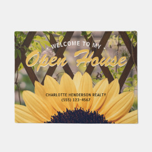 Yellow Sunflower Trellis Real Estate Open House Doormat