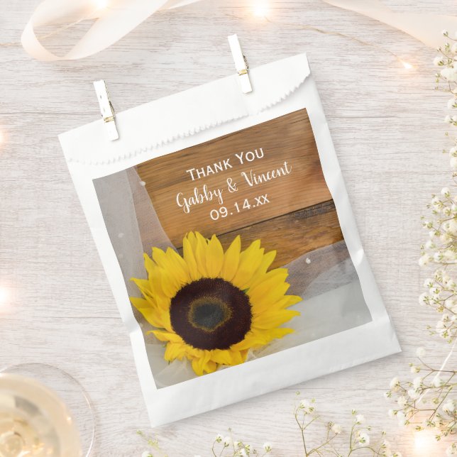 Yellow Sunflower Veil Country Wedding Thank You Favour Bags (Clipped)