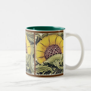 Yellow Sunflower Vintage Floral Faux Tile Two-Tone Coffee Mug