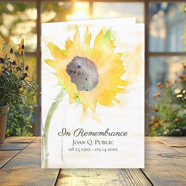 Yellow Sunflower Watercolor Funeral Folded Programme (Creator Uploaded)