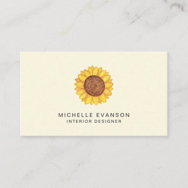 Yellow Sunflower Watercolor Logo Pretty Business Card (Front)