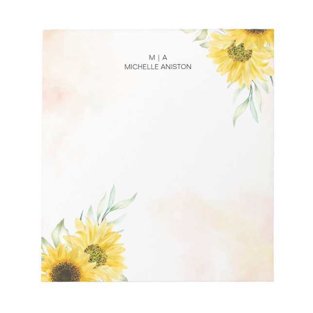 Yellow Sunflower Watercolor Monogram Minimalist    Notepad (Front)