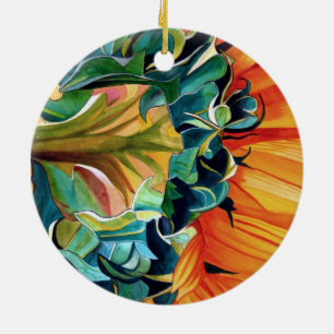 Yellow Sunflower watercolor original art painting Ceramic Tree Decoration