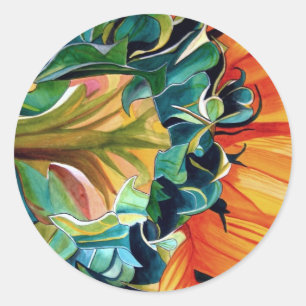 Yellow Sunflower watercolor original art painting Classic Round Sticker