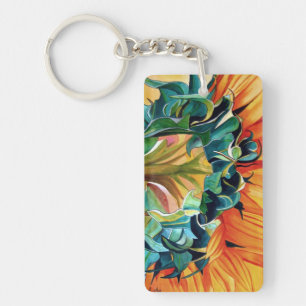 Yellow Sunflower watercolor original art painting Key Ring