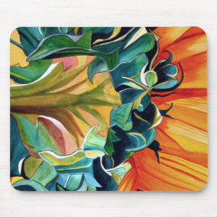 Yellow Sunflower watercolor original art painting Mouse Mat