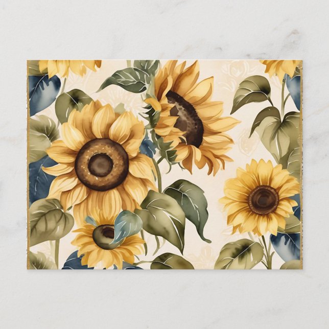 Yellow Sunflower Watercolor Pattern Postcard (Front)