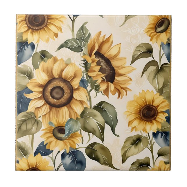 Yellow Sunflower Watercolor Pattern Tile (Front)