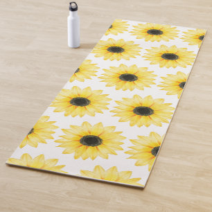 Yellow  Sunflower Watercolor Pattern Yoga Mat