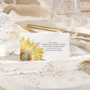 Yellow Sunflower Watercolor Wedding Charity Favour Place Card