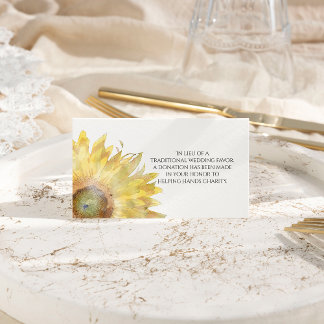 Yellow Sunflower Watercolor Wedding Charity Favour Place Card