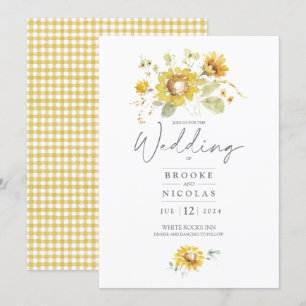 Yellow Sunflower Watercolor Wedding Invitation