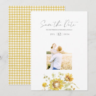 Yellow Sunflower Watercolor Wedding Photo Save The Date