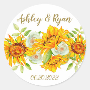 Yellow Sunflower Wedding  Classic Round Sticker