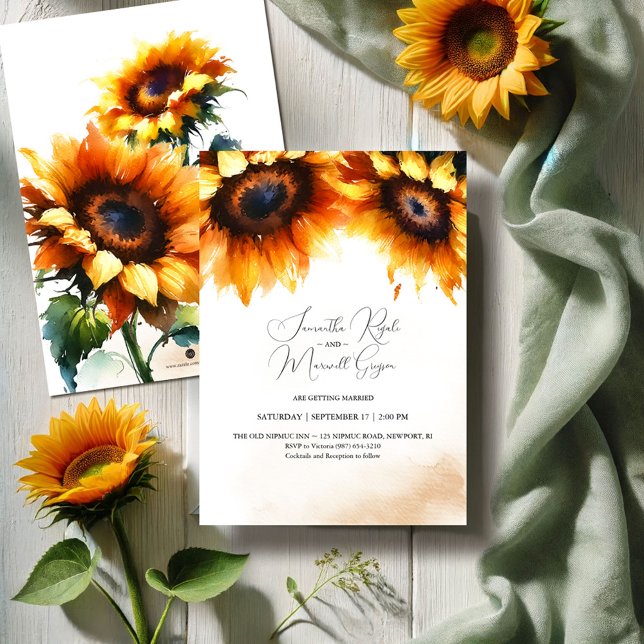Yellow Sunflower Wedding Invitation (Floral wedding invitations watercolor sunflowers )