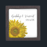 Yellow Sunflower Wedding Jewellery Box<br><div class="desc">Customise the pretty Yellow Sunflower Wedding Gift Box with the personal names of the bride and groom and specific marriage ceremony date to create a keepsake gift for the bride or her bridesmaids. This beautiful floral wedding gift box features a yellow sunflower blossom with a white background.</div>