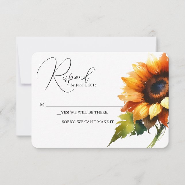 Yellow Sunflower Wedding RSVP Card (Front)