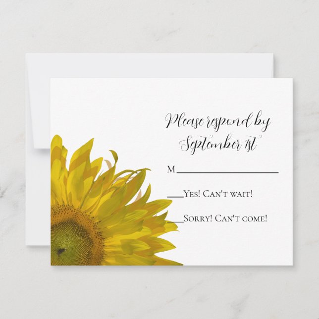 Yellow Sunflower Wedding RSVP Response Card (Front)