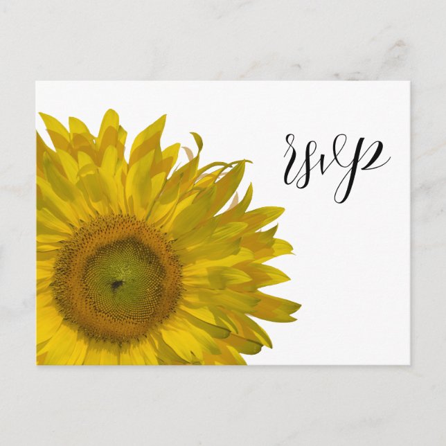 Yellow Sunflower Wedding RSVP Response Invitation Postcard (Front)