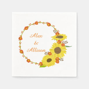 Yellow Sunflower wedding wreath Napkin