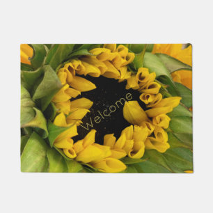 Yellow Sunflower Welcome Text Doormat