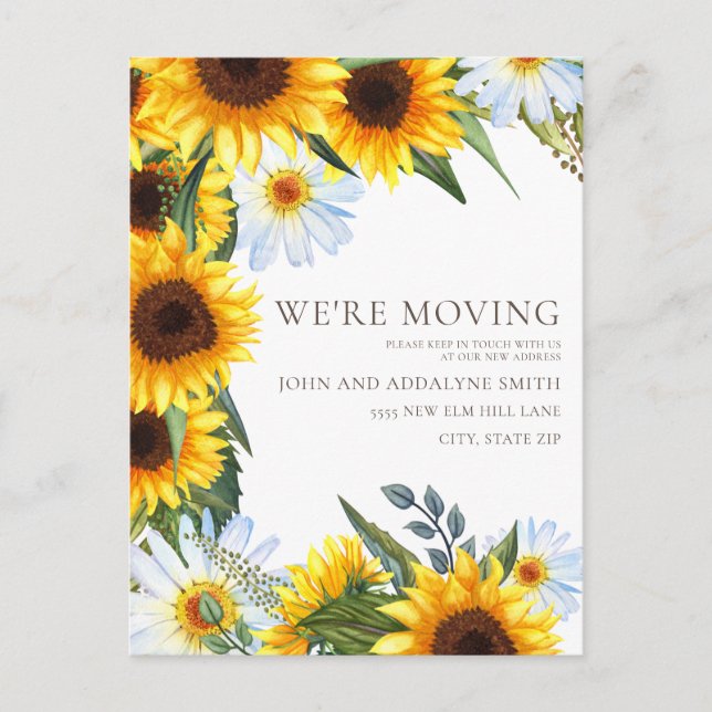 Yellow Sunflower White Daisies Change Address Postcard (Front)