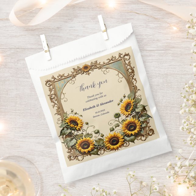 Yellow sunflower with art frame wedding  favour bags (Clipped)