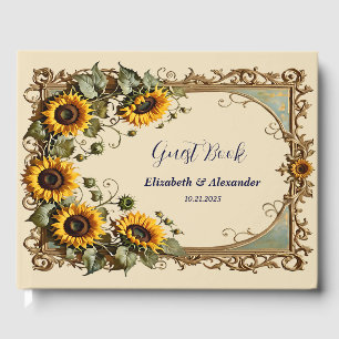 Yellow sunflower with art frame wedding  guest book