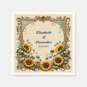 Yellow sunflower with art frame wedding  napkin