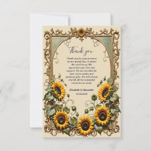 Yellow sunflower with art frame wedding  thank you card