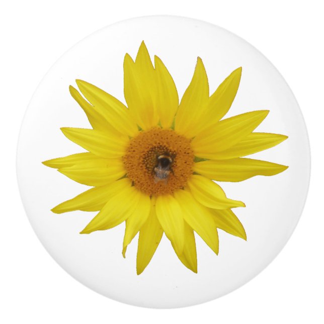 Yellow Sunflower with Bee Ceramic Knob (Front)