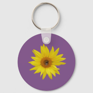 Yellow Sunflower with Bee Key Ring