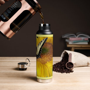 Yellow Sunflower with Butterfly Water Bottle