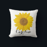 Yellow Sunflower with Custom Name Cushion<br><div class="desc">A bright and sunny design with a photo of a sunflower and a template for first name.</div>